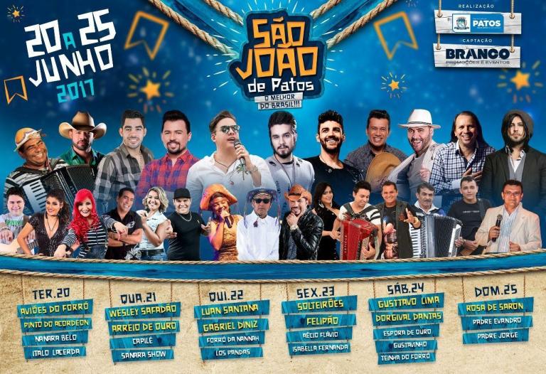 Divulgada Programação Oficial do São João de Patos 2017. VEJA