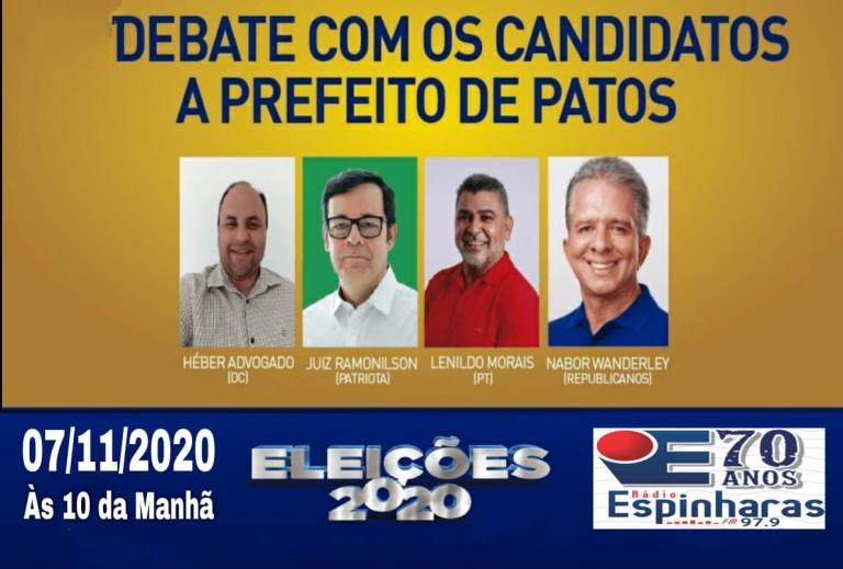 DIA 7 NA 97,9 FM: Debate da Rádio Espinharas com candidatos a prefeito de Patos poderá ser decisivo. Confira como será
