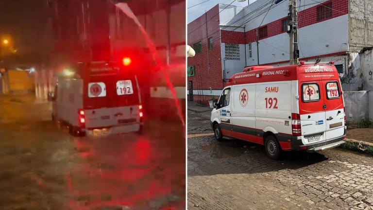 Em Patos, Ambulância do SAMU fica presa ao tentar passar por rua alagada na madrugada desta terça-feira (04) e apresentar problemas mecânicos; Veja Vídeo