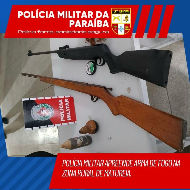 Polícia Militar apreende arma de fogo na zona rural de Matureia-PB
